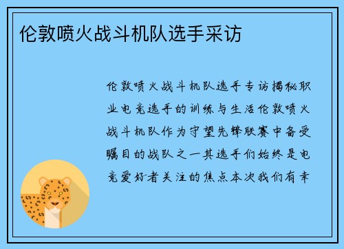 伦敦喷火战斗机队选手采访