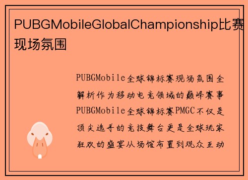 PUBGMobileGlobalChampionship比赛现场氛围