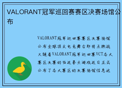 VALORANT冠军巡回赛赛区决赛场馆公布