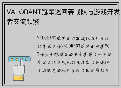 VALORANT冠军巡回赛战队与游戏开发者交流频繁