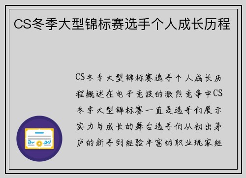 CS冬季大型锦标赛选手个人成长历程