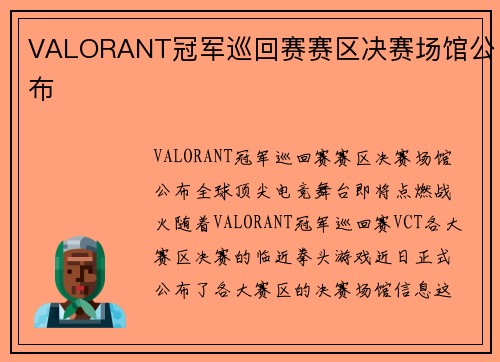 VALORANT冠军巡回赛赛区决赛场馆公布 VALORANT冠军巡回赛赛区决赛场馆公布