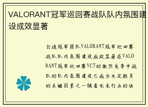 VALORANT冠军巡回赛战队队内氛围建设成效显著